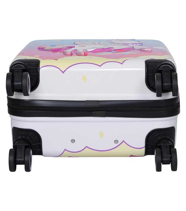 Premium kids luggage with vibrant 3D unicorn and rainbow design, durable trolley bag with spinner wheels for travel. www.usmile.toys